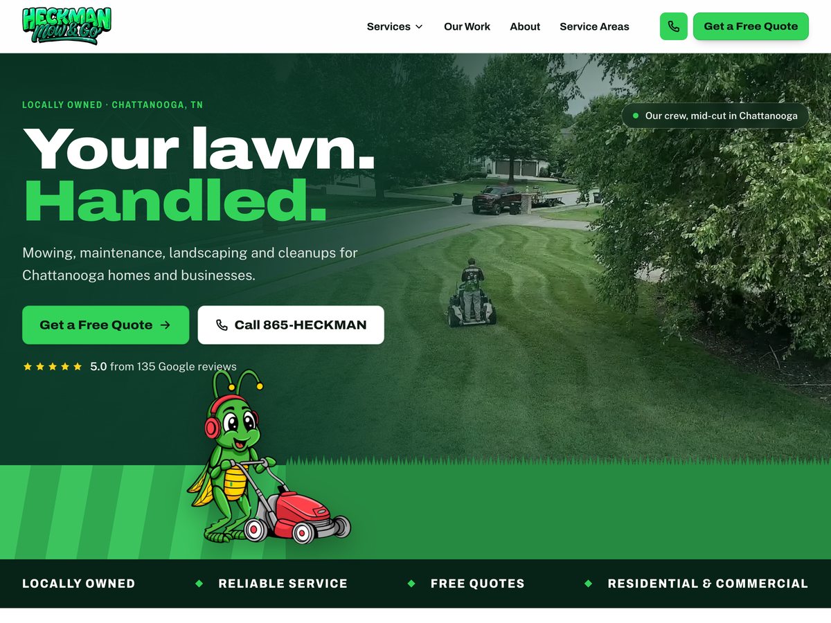 Homepage of the Heckman Mow & Go website